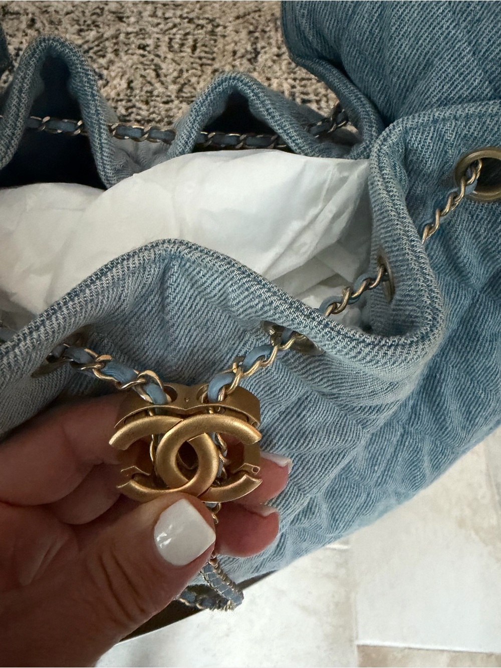 CHANEL 25 Light Blue Quilted Denim Bag with Pochette GHW GREAT PRICE! - Picture 2 of 16